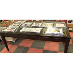 WOOD WITH GLASS INSERTS DINING ROOM TABLE