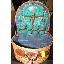 NEW WICKER PICNIC BASKET WITH DISHES