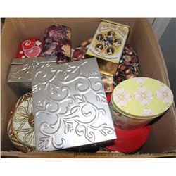 BOX OF COLLECTIBLE TINS SOME FROM ENGLAND