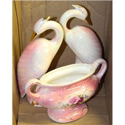 1950'S 2 FLAMINGO'S ORNAMENTS AND PLANTER POT