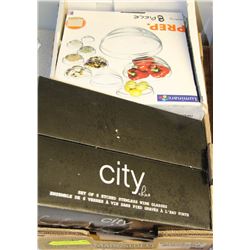 NEW CITY ETCHED STEMLESS WINE GLASS SET & 8PC