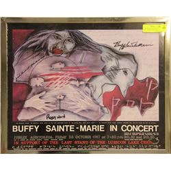 FRAMED PRINT SIGNED BUFFY SAINTE-MARIE IN CONCERT