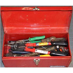 SMALL RED TOOL BOX FULL OF TOOLS
