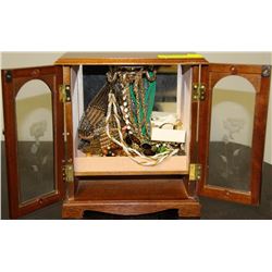 WOODEN JEWELLERY BOX WITH FASHION JEWELLERY SOME