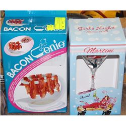 NEW "GIRLS NIGHT" MARTINI GLASS & NEW BACON GENIE