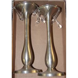 SET OF PEWTER TALL TEARDROP CANDLESTICKS