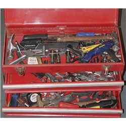 2 DRAWER RED TOOL BOX FULL OF TOOLS