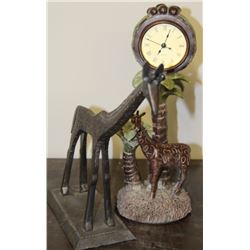 GIRAFFE CLOCK AND CAST IRON GIRAFFE