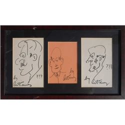 Art Carney, Three Portraits, Three Marker Drawings