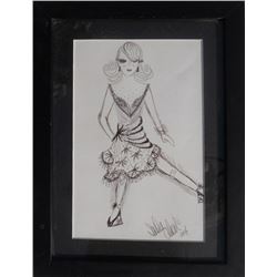 Sasha Cohen, Woman in Party Dress, Ink Drawing