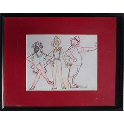 Peter Falk, Three Figures, Pencil and Color Pencil Drawing