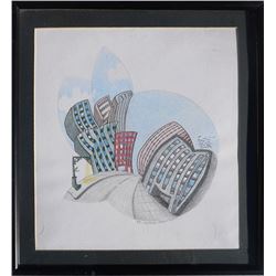 Richie Havens, Rolling Cityscape, Crayon and Pencil Drawing