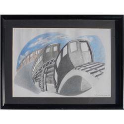 Richie Havens, Subway Trains, Crayon and Pencil Drawing