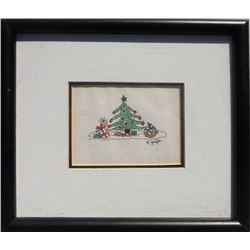R. Jaffe, Christmas Tree with Presents, Ink Drawing