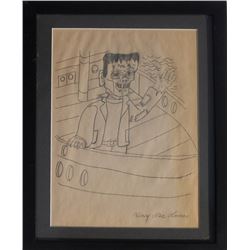 Henry Lee Lucas, Frankenstein on a Boat, Ink Drawing