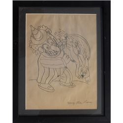 Henry Lee Lucas, Clown with Rabbit Jumping Through Hoop, Ink Drawing