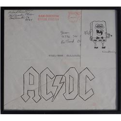 Richard Ramirez, AC DC and Spongebob Squarepants, Ink Drawing on Envelope