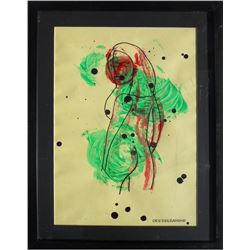 Dee Dee Ramone, Woman in Green, Ink and Gouache Painting
