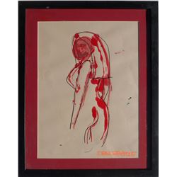 Dee Dee Ramone, Woman in Red, Ink Drawing