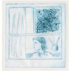 C. Schlesinger, Woman at Window, Etching