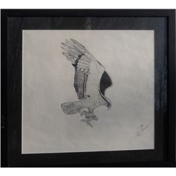Arthur Shawcross, Bird of Prey with Fish, Ink Drawing