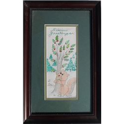 Richard Speck, Squirrel with Mistletoe Tree, Hand-Colored Card
