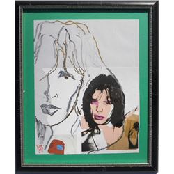 Andy Warhol, Mick Jagger, Offset Paper Collage with Marker Drawing by Unknown Artist