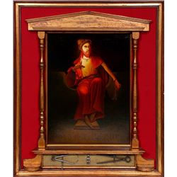 Mihail Sorin, Alti-Thronus, Oil Painting with Wood Frame and Compass Tools