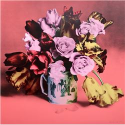 Francesco Scavullo, Roses and Tulips in Chinese Mug Salmon, Screenprint