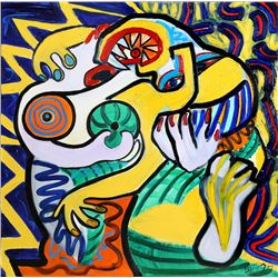 Truman Marquez, Cubist Figure Swirl, Oil Painting