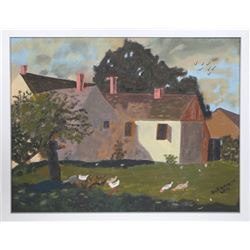 Robert Benach, Pastoral Scene with Geese, Oil Painting