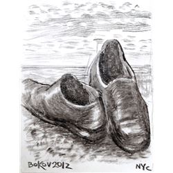 Konstantin Bokov, Shoes on the Beach, Charcoal Drawing