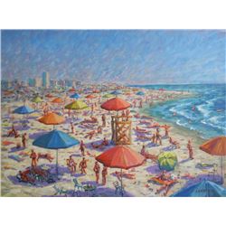 I. Karatashi, Beach Scene, Oil Painting