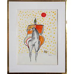 John Rombola, Soldier on Horse, Ink and Gouache Drawing