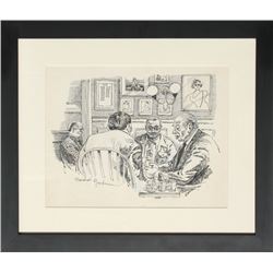 Marshall Goodman, Bar Scene, Ink Drawing