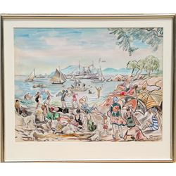 Margaret Wendell Huntington, Beach Scene, Watercolor