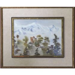Mariano Ortuzar, Mountain Castle, Watercolor Painting