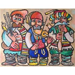 Jovan Obican, Three Musicians, Oil Painting