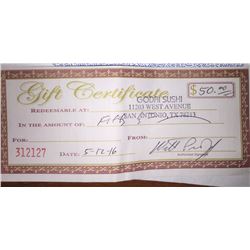Godai Sushi Gift Certificate - Live Bidding Only