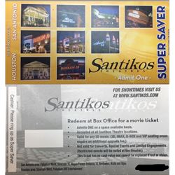 8 pack of Santikos Super Saver movie passes - Live Bidding Only