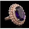 Image 1 : 14KT Rose Gold 9.45ct Amethyst and Diamond Ring