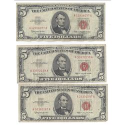 1963 $5 Red Seal Bill Lot of 3