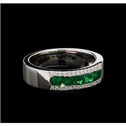 0.60ctw Emerald and Diamond Ring - 14KT White Gold