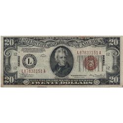 1934 $20 Hawaii Federal Reserve Note Currency