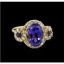 14KT Yellow Gold 4.01ct Tanzanite, Sapphire and Diamond Ring