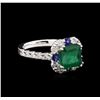 Image 1 : 3.03ct Emerald, Sapphire and Diamond Ring - 14KT White Gold