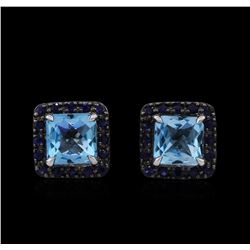 5.32ctw Blue Topaz and Sapphire Earrings - 14KT White Gold