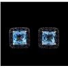 Image 1 : 5.32ctw Blue Topaz and Sapphire Earrings - 14KT White Gold
