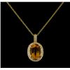 Image 1 : 5.45ct Citrine and Diamond Pendant With Chain - 14KT Yellow Gold