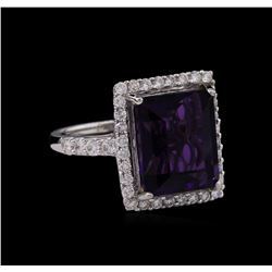 14KT White Gold 6.43ct Amethyst and Diamond Ring